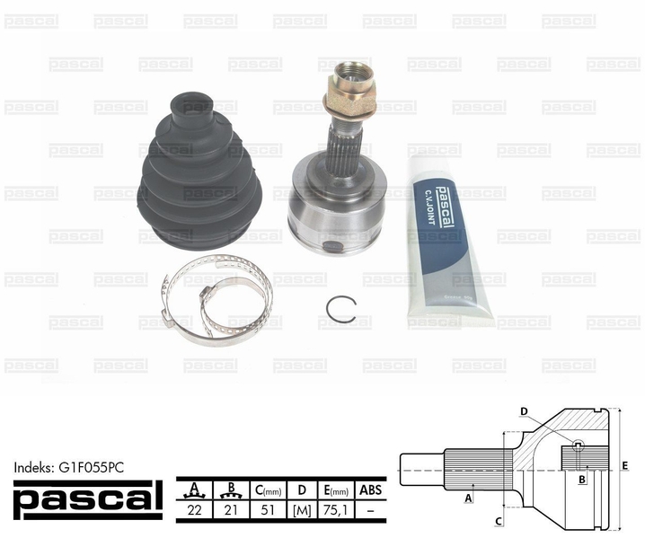 ШРУС зовнішній (22z/21z/51мм) FIAT PUNTO OPEL CORSA D CORSA E 1.0-1.4LPG 06.05- G1F055PC PASCAL - фото 1