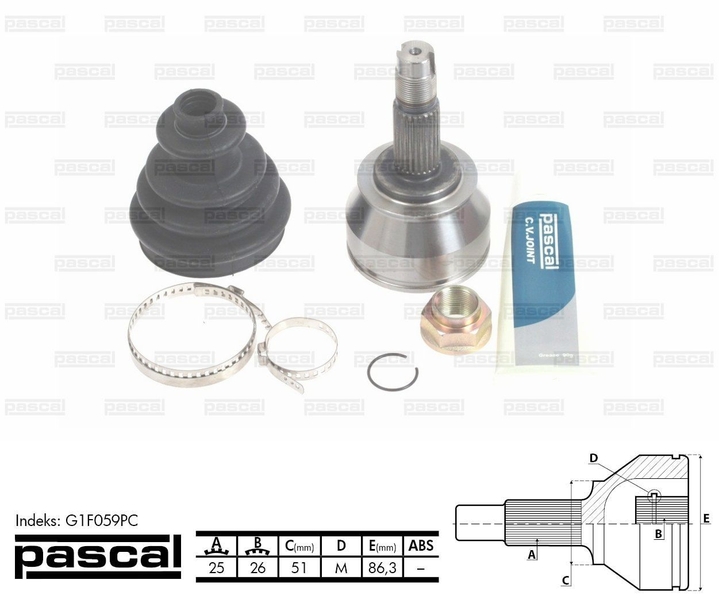 ШРУС зовнішній (25z/26z/51мм) FIAT BRAVO II DOBLO STILO TIPO LANCIA DELTA III OPEL 1.3D-1.9D 10.01- G1F059PC PASCAL