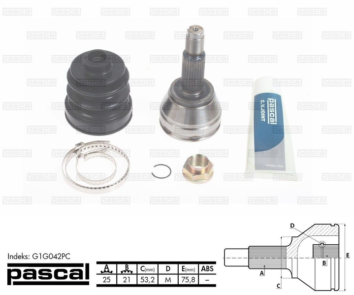 ШРУС зовнішній (25z/21z/532мм) FORD FIESTA V FOCUS FUSION 1.4/1.6/1.8 10.98-11.08 G1G042PC PASCAL