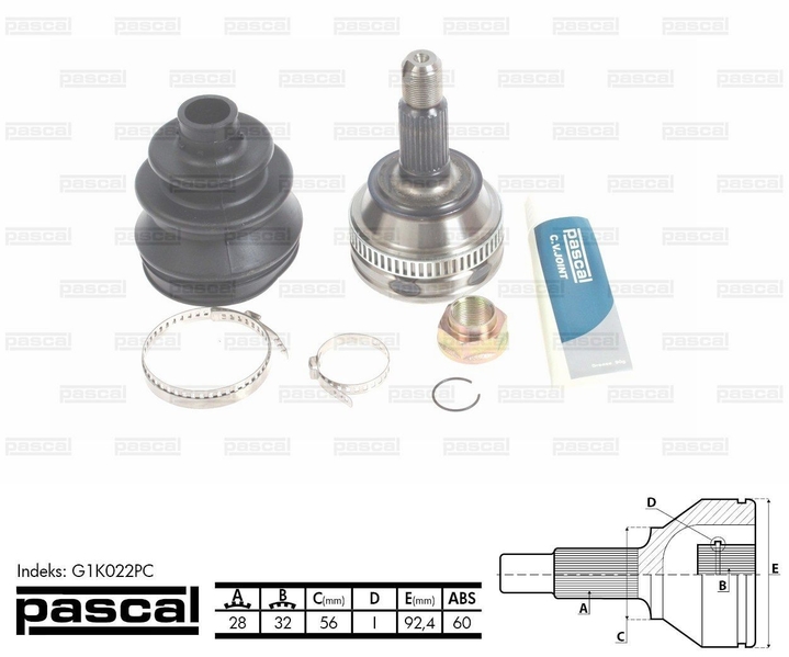 ШРУС зовнішній (28z/32z/56мм ABS60) LAND ROVER FREELANDER 1.8/2.0D/2.5 02.98-10.06 G1K022PC PASCAL