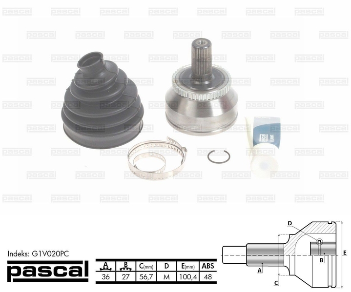 ШРУС внешний (36z/27z/567мм ABS48) VOLVO XC90 I 2.4D-4.4 10.02-09.14 G1V020PC PASCAL