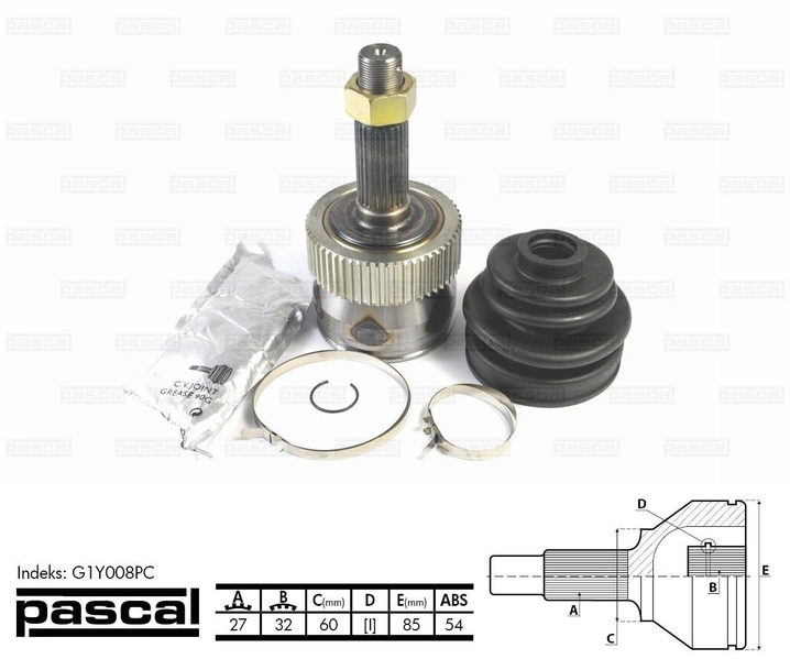 ШРУС внешний (27z/32z/60мм ABS54) JEEP CHEROKEE GRAND CHEROKEE I 2.5D-5.9 10.86-04.99 G1Y008PC PASCAL