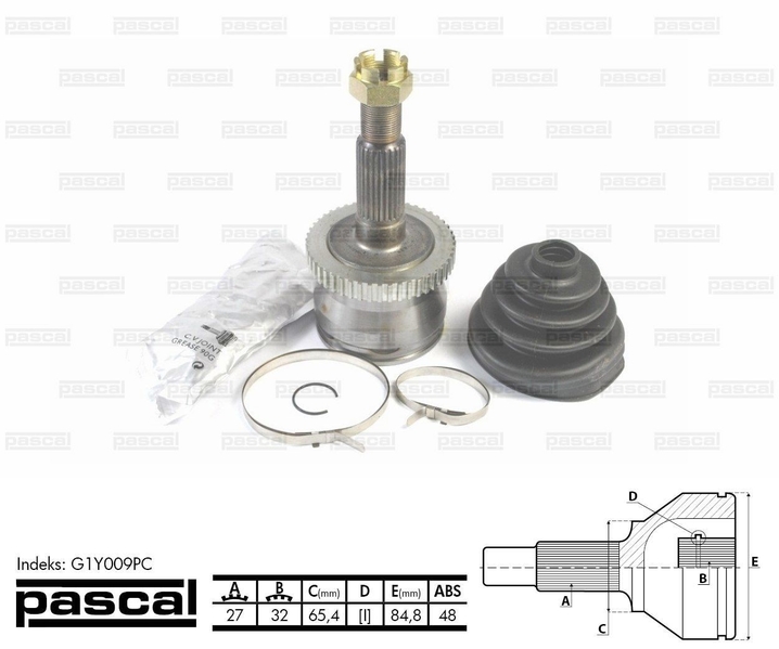 ШРУС внешний (27z/32z/654мм ABS48) JEEP GRAND CHEROKEE II 2.7D-4.7 10.98-09.05 G1Y009PC PASCAL