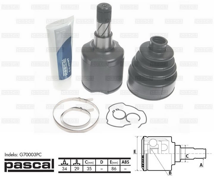 ШРУС внутрішній (34z/29z/35мм) DAEWOO ESPERO 1.5/1.8/2.0 10.91-09.99 G70003PC PASCAL