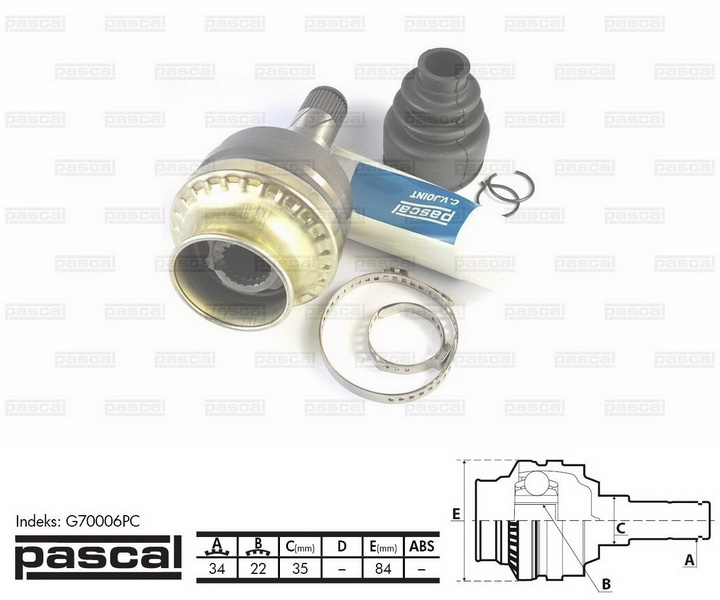 ШРУС внутренний (34z/22z/35мм) DAEWOO LANOS NEXIA 1.5/1.6 02.95- G70006PC PASCAL