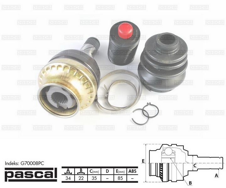 ШРУС внутрішній (34z/22z/35мм) DAEWOO NUBIRA 1.6/2.0 05.97- G70008PC PASCAL