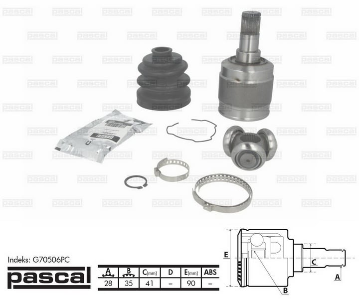 ШРУС внутрішній лівий (28z/35z/41мм) HYUNDAI SANTA FÉ II 2.2D 03.06-12.12 G70506PC PASCAL ШРУС внутрішній лівий (28z/35z/41мм) HYUNDAI SANTA FÉ II 2.2D 03.06-12.12 G70506PC PASCAL