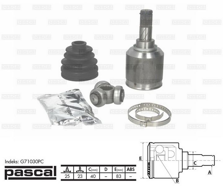 ШРУС внутрішній (25z/23z/40мм) NISSAN 100 NX ALMERA I SUNNY III 1.6/2.0/2.0D 03.90-07.00 G71030PC PASCAL