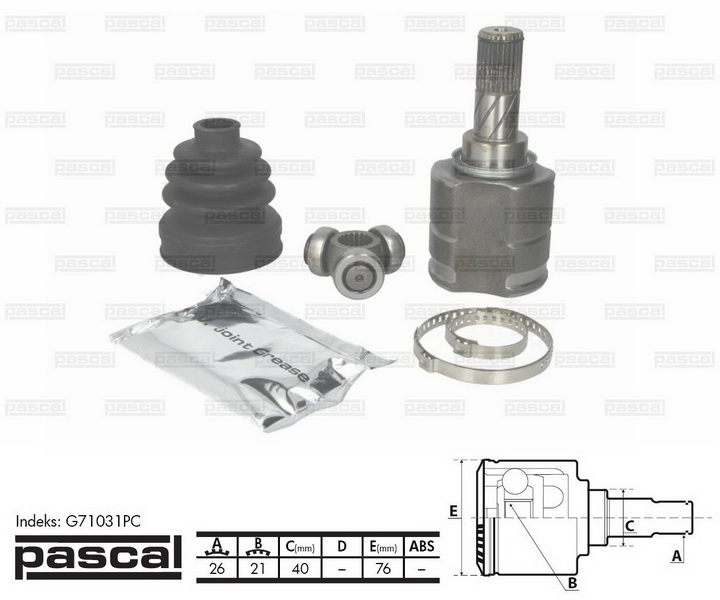 ШРУС внутрішній (26z/21z/40мм) NISSAN MICRA III 1.0/1.2/1.4 01.03-06.10 G71031PC PASCAL