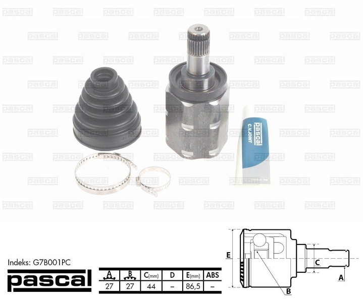 ШРУС внутренний левый (27z/27z/44мм) BMW X5 (E53) 3.0-4.8 01.00-10.06 G7B001PC PASCAL