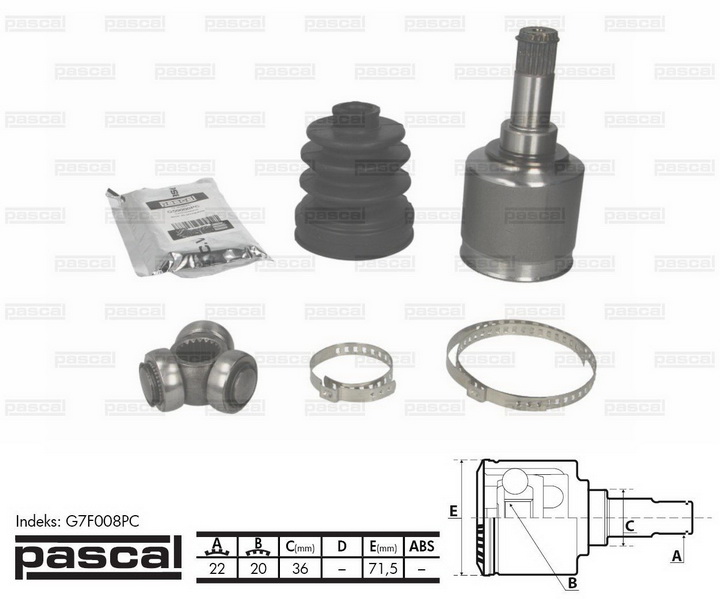 ШРУС внутрішній (22z/20z/36мм) FIAT MAREA PUNTO STILO TEMPRA TIPO LANCIA DEDRA Y 1.1-2.4 01.88-08.08 G7F008PC PASCAL - фото 1