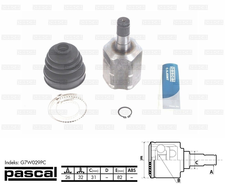 ШРУС внутрішній (26z/32z/31мм) SEAT ALTEA SKODA OCTAVIA II VW CADDY GOLF V-VI 1.2/1.6/2.0 05.03-05.15 G7W029PC PASCAL