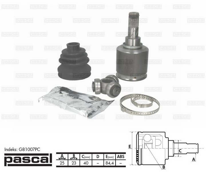 ШРУС внутренний правый (25z/23z/40мм) NISSAN PRIMERA 1.6/1.8 12.01- G81007PC PASCAL