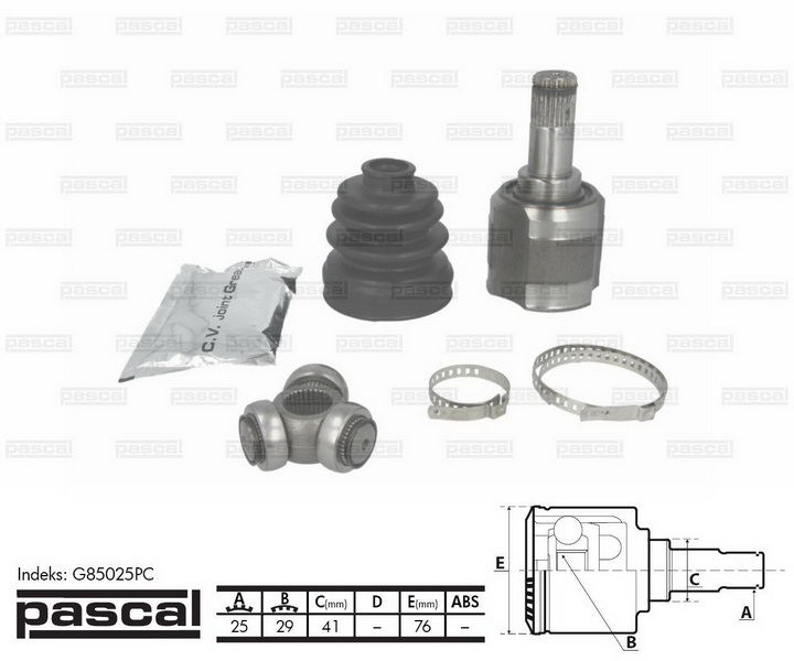 ШРУС внутрішній правий (25z/29z/41мм) MITSUBISHI LANCER VII 1.3/1.6 09.03-12.13 G85025PC PASCAL