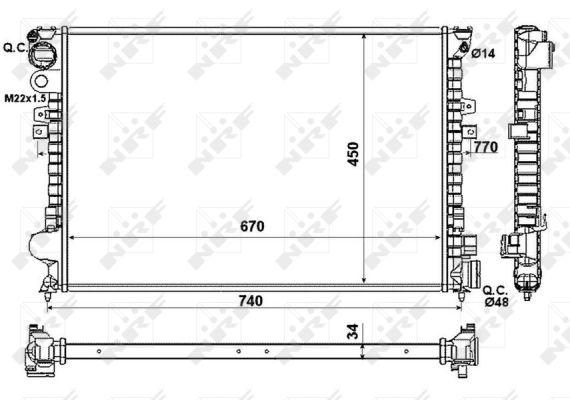 Радіатор охолодження двигуна CITROEN EVASION JUMPY FIAT SCUDO ULYSSE LANCIA ZETA PEUGEOT 309 I 309 II 806 EXPERT 1.1-2.1D 08.88-12.06 58993 NRF