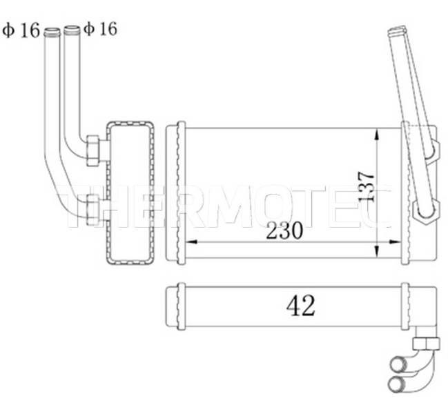 Радиатор печки (230x138x42) FORD TRANSIT 2.0/2.5D 05.91-09.94 D6G009TT THERMOTEC - фото 1