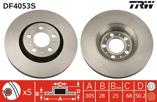 Гальмівний диск передній VOLVO S60 I S80 I V70 I V70 II XC70 I 2.0-3.0 12.95-04.10 DF4053S TRW