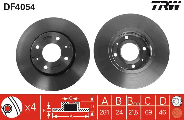 Тормозной диск передний VOLVO S40 I V40 MITSUBISHI CARISMA 1.3-2.0 07.95-06.06 DF4054 TRW