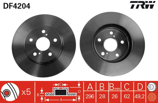 Тормозной диск передний LEXUS ES RX TOYOTA AVALON CAMRY PREVIA II SIENNA SOLARA 2.4-3.5 09.93-09.12 DF4204 TRW