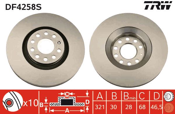 Тормозной диск передний AUDI A4 B5 A4 B6 A4 B7 A6 C5 C5 SEAT EXEO EXEO ST 1.8-4.2 01.97-05.13 DF4258S TRW - фото 1