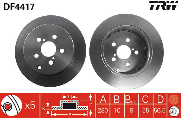 Гальмівний диск задній TOYOTA AVENSIS 1.6-2.4 03.03-11.08 DF4417 TRW