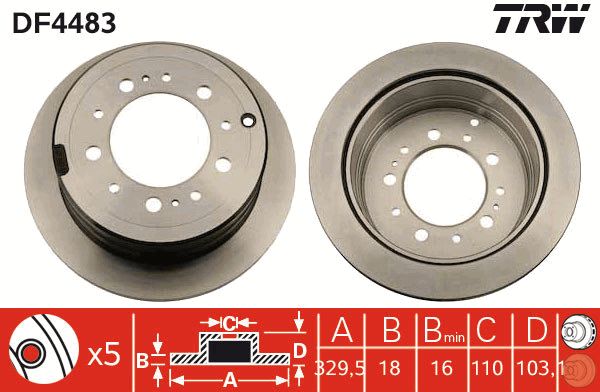 Тормозной диск задний LEXUS LX TOYOTA LAND CRUISER 100 4.2D/4.7 01.98-03.08 DF4483 TRW