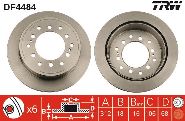 Гальмівний диск задній LEXUS GX TOYOTA 4 RUNNER IV LAND CRUISER 80 SEQUOIA 2.4-4.7 11.84- DF4484 TRW