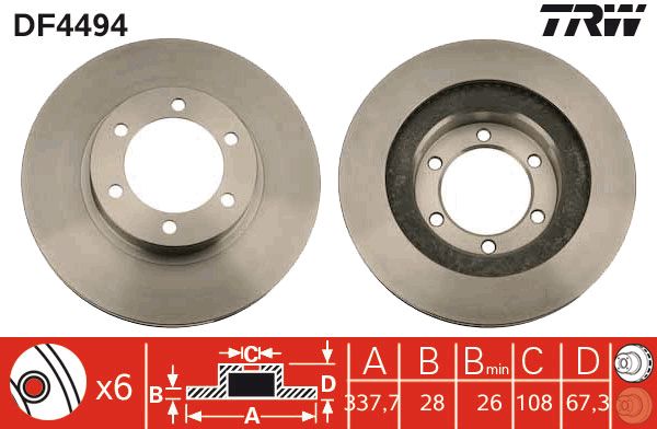 Гальмівний диск передній LEXUS GX TOYOTA 4 RUNNER IV HILUX VI HILUX VII LAND CRUISER PRADO 2.4D-4.7 08.97- DF4494 TRW