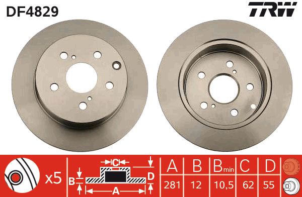 Тормозной диск задний TOYOTA RAV 4 III RAV 4 IV 2.0-3.5 11.05- DF4829 TRW