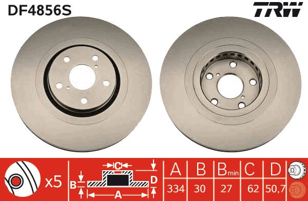 Гальмівний диск передній правий LEXUS GS IS C IS III RC 2.0-4.6 04.05- DF4856S TRW