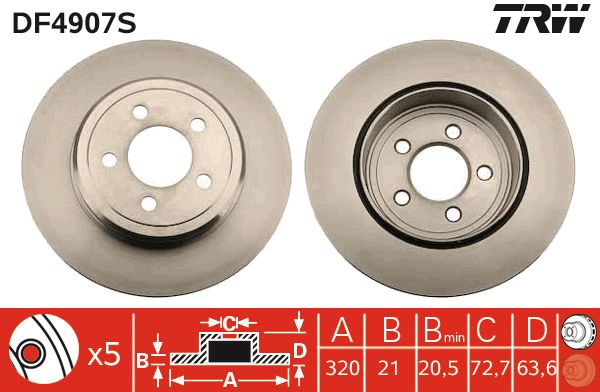 Гальмівний диск задній CHRYSLER 300C DODGE CHALLENGER 2.7-6.4 09.04- DF4907S TRW