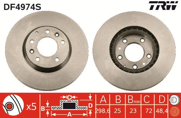 Тормозной диск передний MAZDA 6 1.8-3.7 09.06-07.13 DF4974S TRW