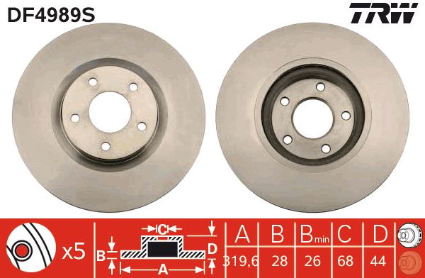 Тормозной диск передний NISSAN JUKE QASHQAI I RENAULT KOLEOS I 1.6-2.5 02.07- DF4989S TRW