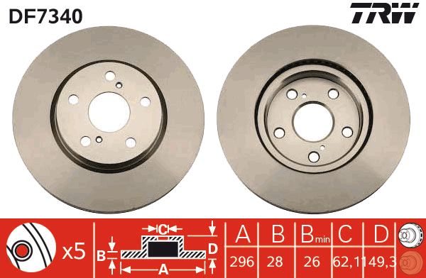 Тормозной диск передний LEXUS IS C IS II IS III 2.2D-3.0 08.05- DF7340 TRW