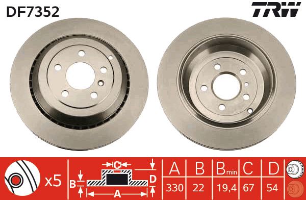 Гальмівний диск задній MERCEDES GL (X164) M (W164) R (W251 V251) 3.0-5.5 02.05-12.14 DF7352 TRW