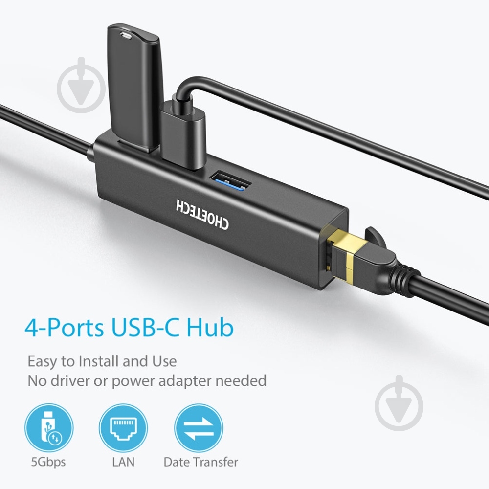USB-хаб Choetech HUB-U02-BK - фото 4