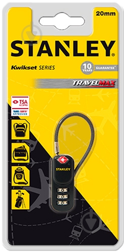 Замок навесной кодовый Stanley с дугой-кабелем TSA S742-060 20 мм 81160393401 черный - фото 3 Замок навесной кодовый Stanley с дугой-кабелем TSA S742-060 20 мм 81160393401 черный - фото 3