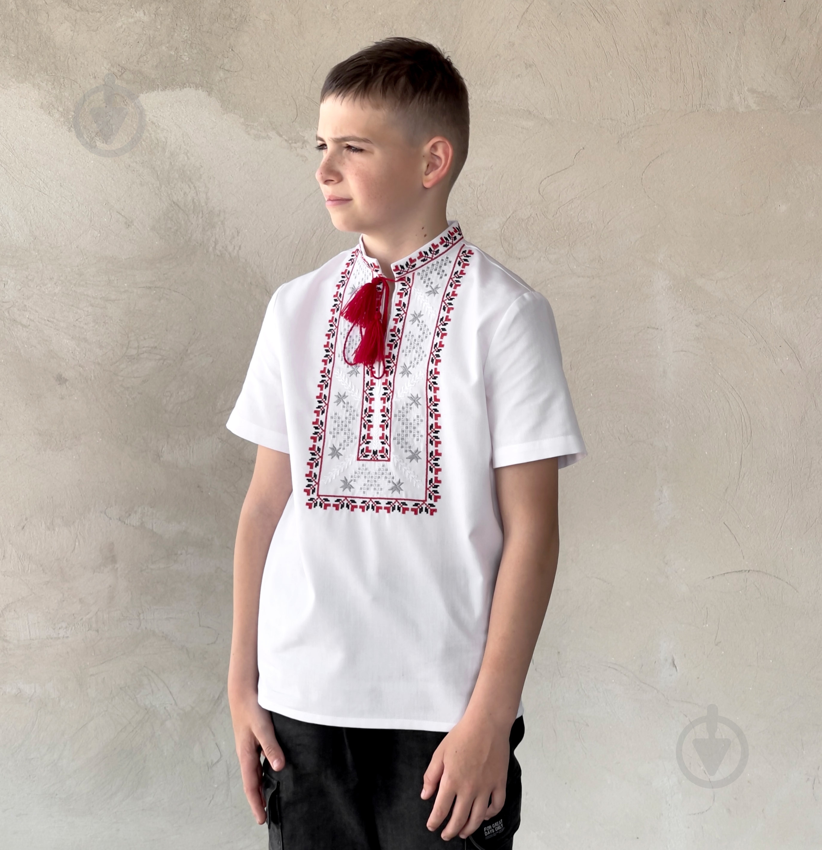 Вышиванка для мальчиков Эдельвика р.146 белый 163-25/09 - фото 1