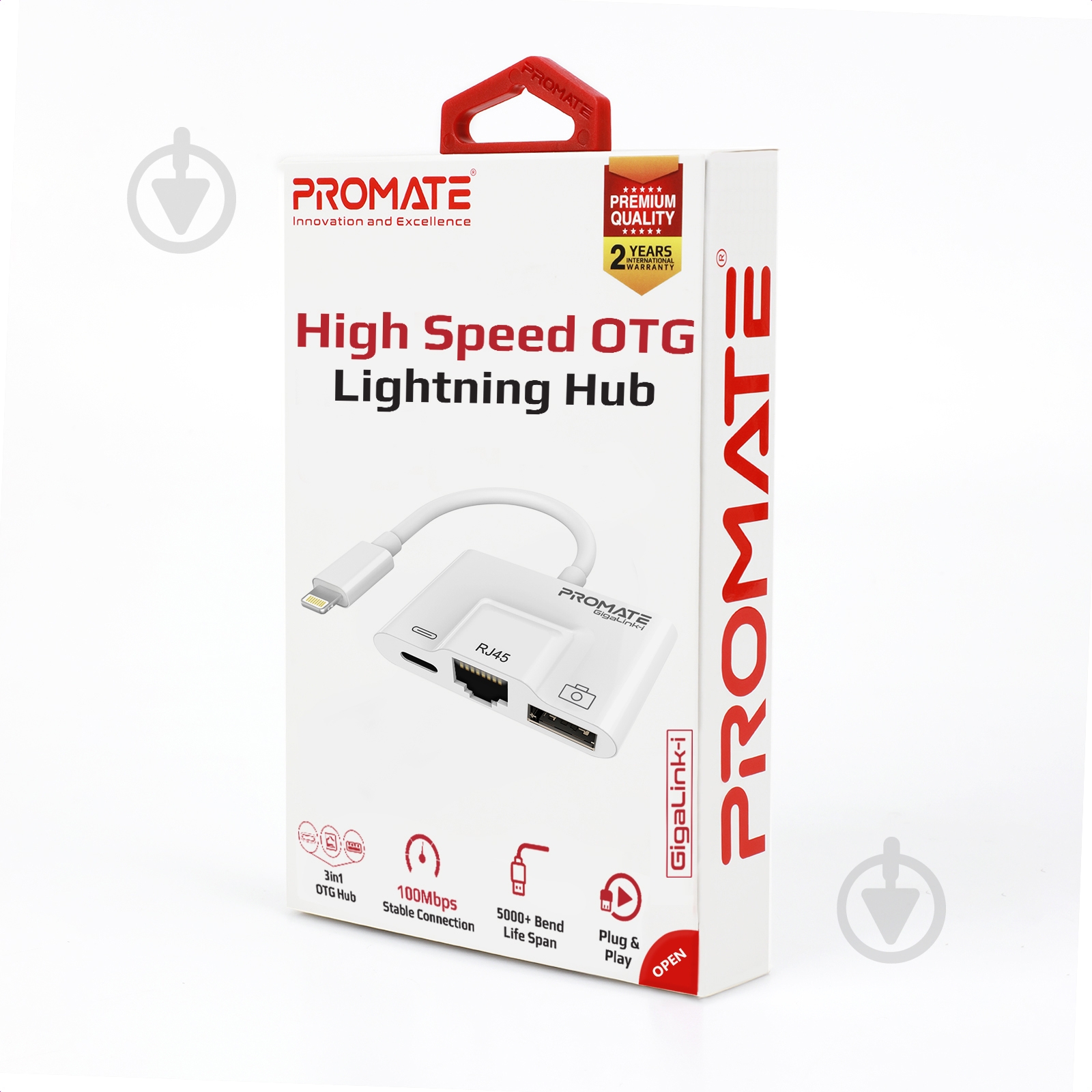 Адаптер Promate GigaLink-i Lightning/USB 3.0 OTG+Ethernet Rj-45+Lightning-in White 0,01 м белый (gigalink-i.white) - фото 7