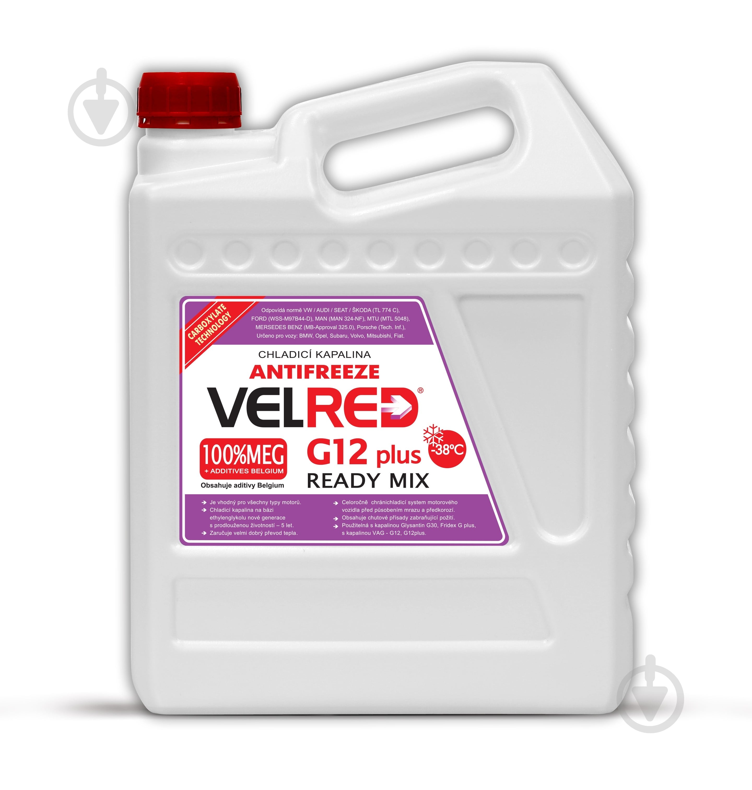 Антифриз Velvana Velblue ready mix -40°С G12+ готовый 5 л красный - фото 1
