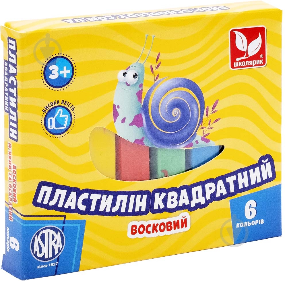 Пластилін восковий квадратний 6 кольорів Школярик - фото 1 Пластилін восковий квадратний 6 кольорів Школярик - фото 1