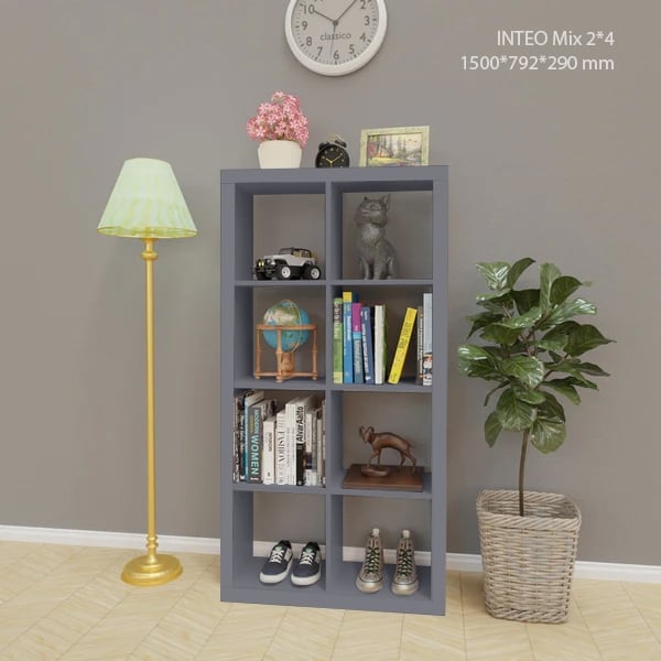 Стеллаж Inteo Стеллаж в гостинную Микс 2х4, Антрацит, серый 1500х792х290 мм 1500х792х290 мм антрацит - фото 3 Стеллаж Inteo Стеллаж в гостинную Микс 2х4, Антрацит, серый 1500х792х290 мм 1500х792х290 мм антрацит - фото 3