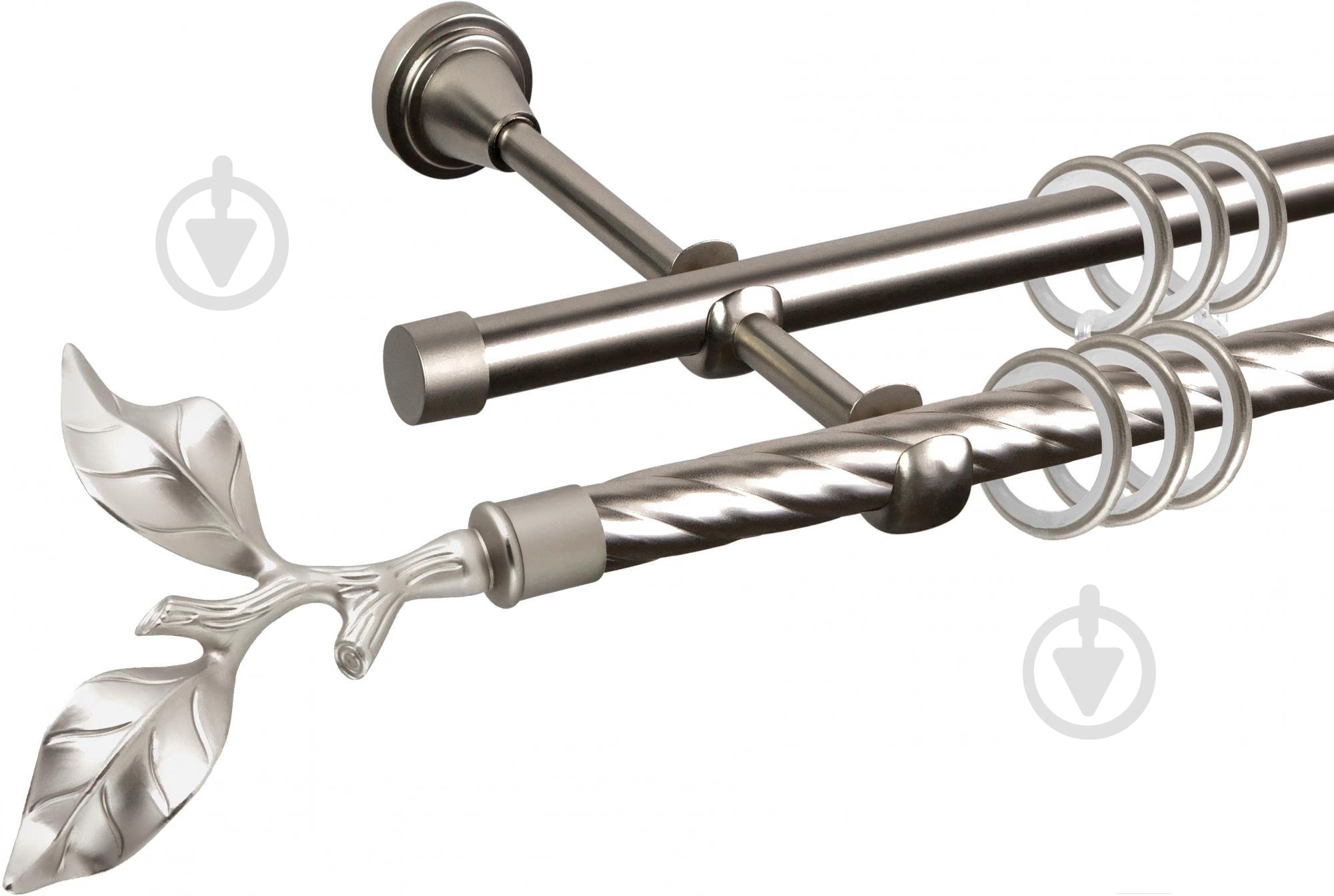 Комплект карнизу Cardinal Лист троянди подвійний d19/19 штанга кручена/гладка 300 см сатін нікель - фото 1