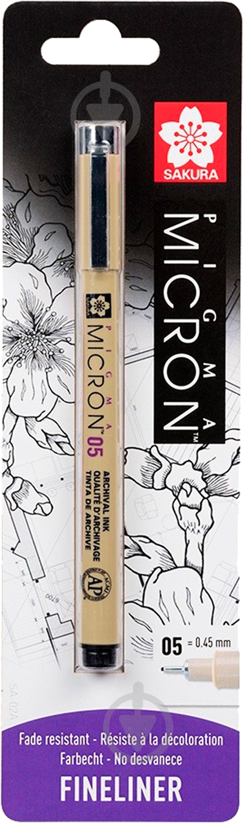 Лінер Sakura PIGMA Micron (0.5) 0,45 мм чорний BLXSDK1B - фото 1