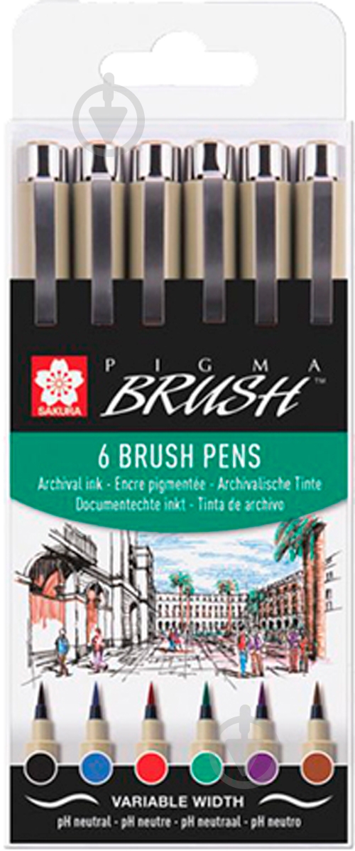 Набор линеров Sakura PIGMA BRUSH BASIC 6 цветов POXSDKBR6 - фото 1