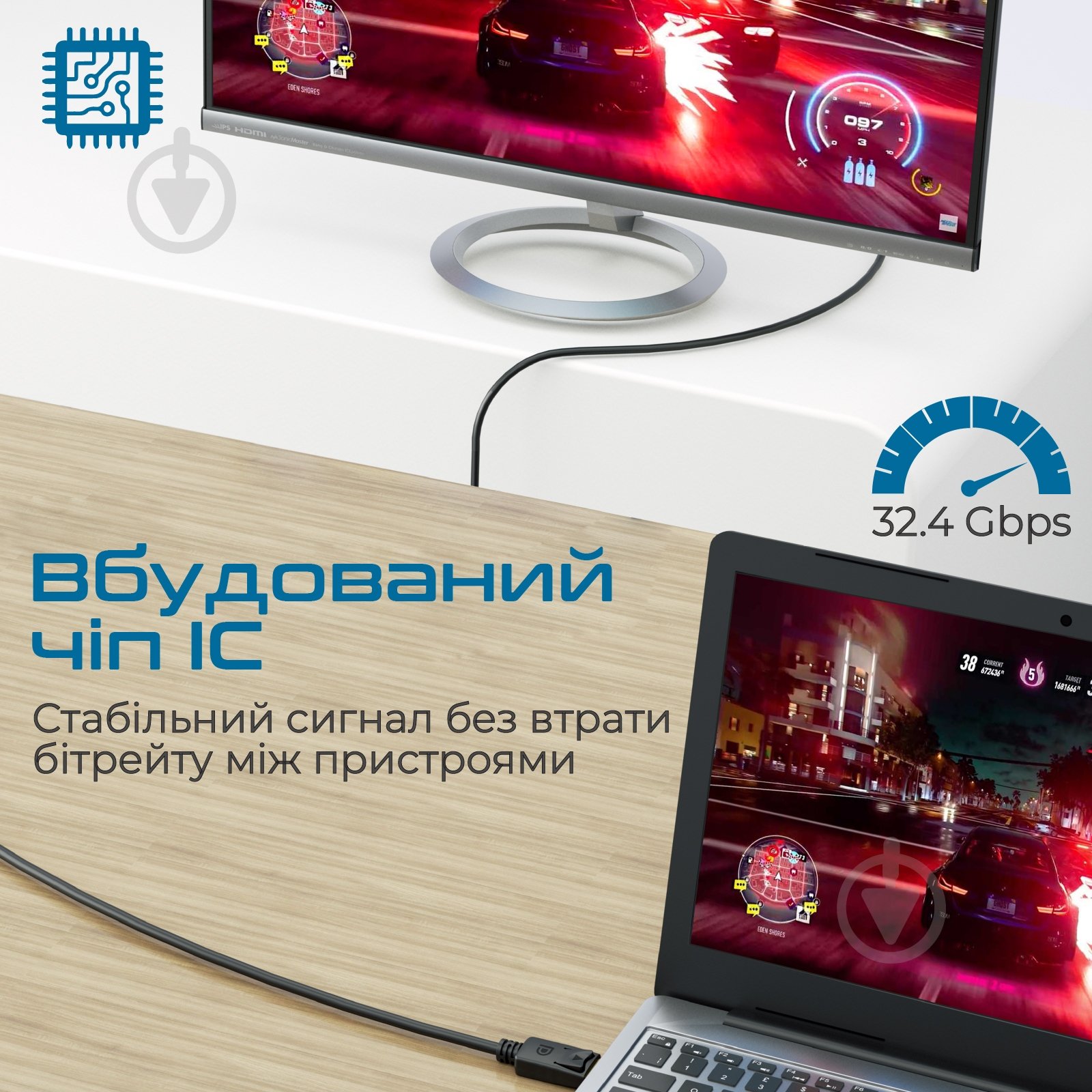 Кабель Promate DPLink-120 DisplayPort to DisplayPort v1.4 1.2 м 1,2 м чорний (dplink-120.black) - фото 4