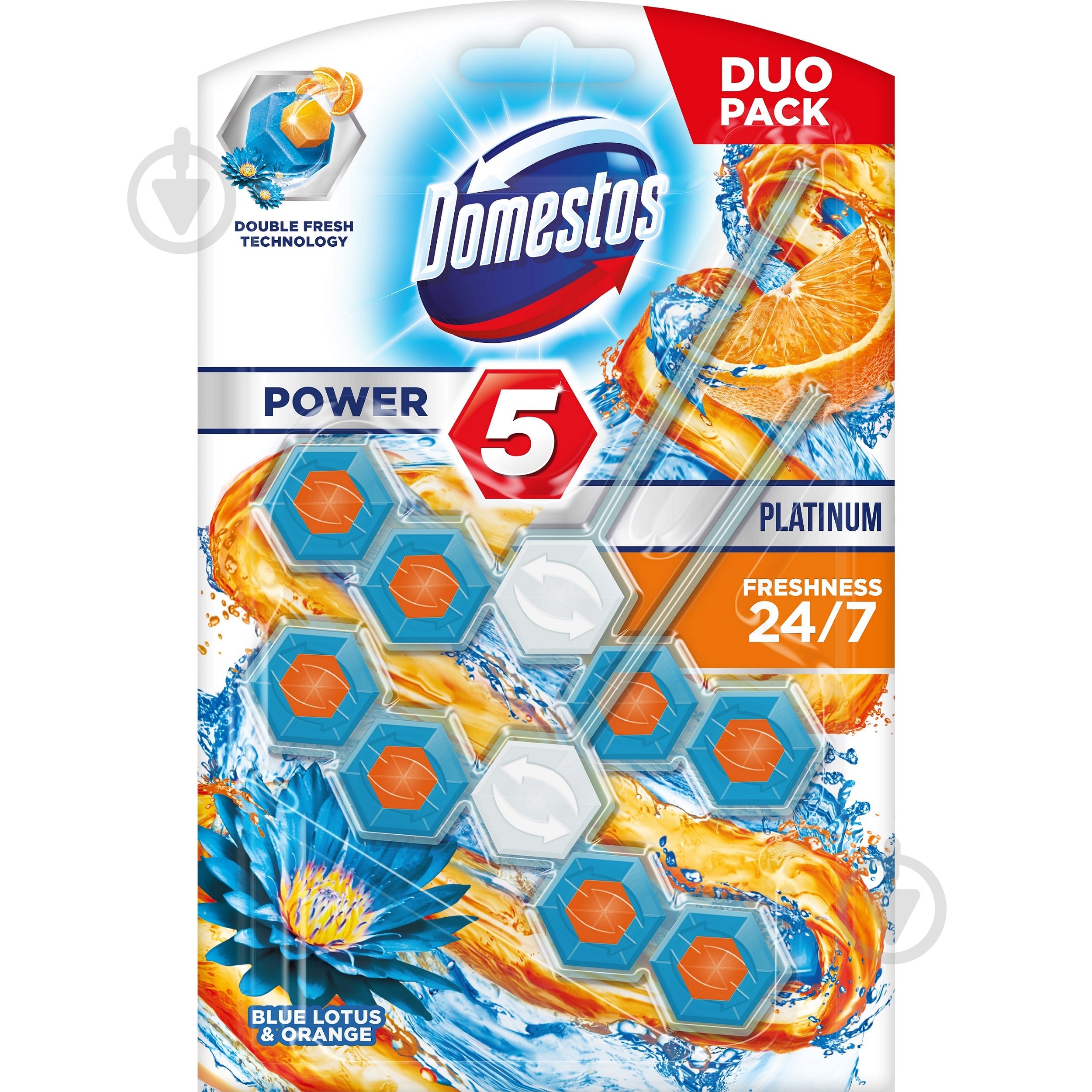 Туалетный блок Domestos Power 5 Лотос и апельсин - фото 1