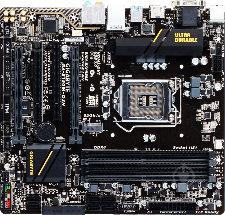 Материнская плата Gigabyte GA-B150M-D3H (Socket 1151, Intel B150, mirco ATX) - фото 1