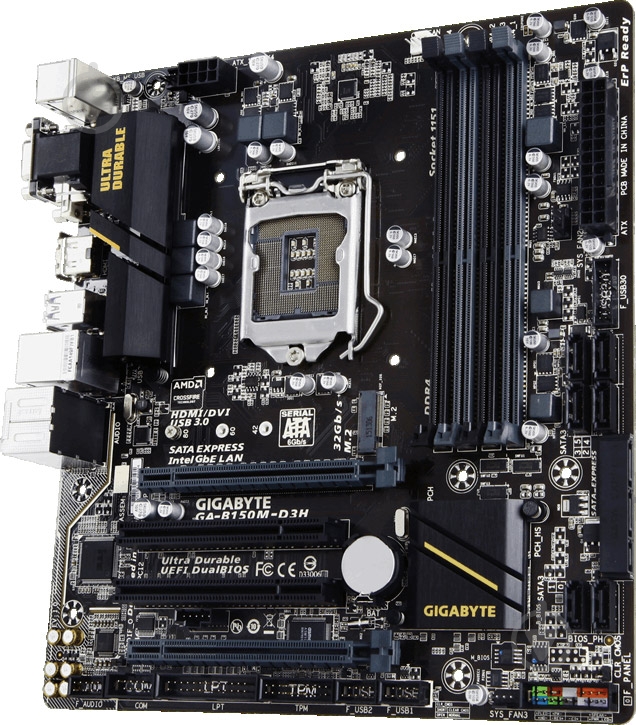 Материнская плата Gigabyte GA-B150M-D3V (Socket 1151, Intel B150, mirco ATX) - фото 2 Материнская плата Gigabyte GA-B150M-D3V (Socket 1151, Intel B150, mirco ATX) - фото 2