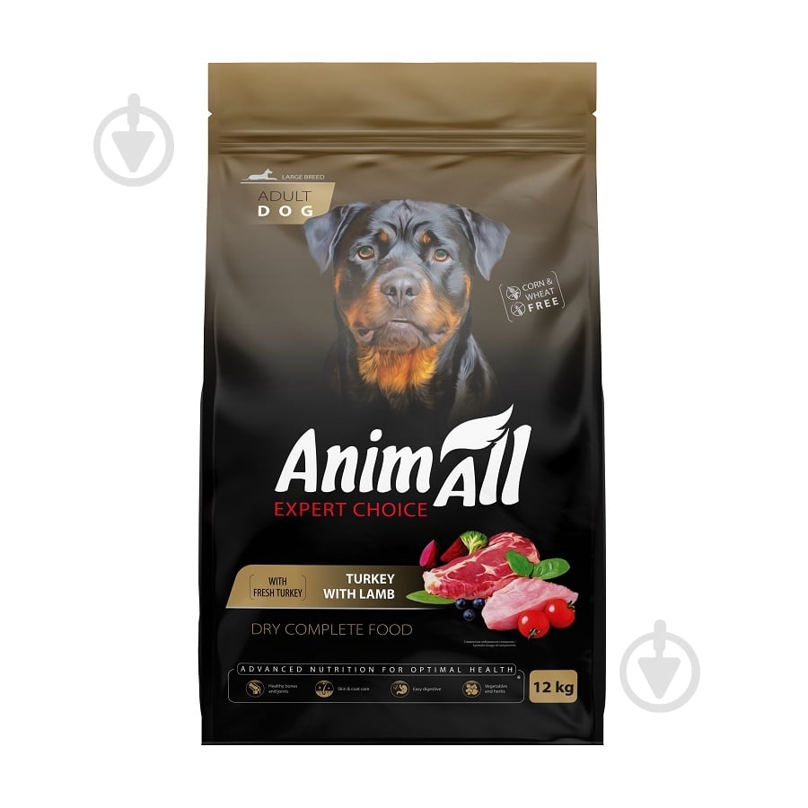 Корм сухий AnimAll для дорослих собак великих порід зі свіжою індичкою та ягням 12 кг - фото 1 Корм сухий AnimAll для дорослих собак великих порід зі свіжою індичкою та ягням 12 кг - фото 1